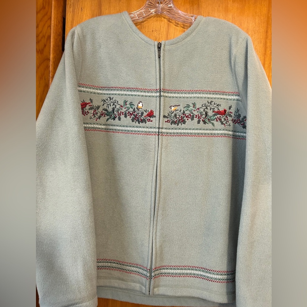 Bird embroidery zip up fleece